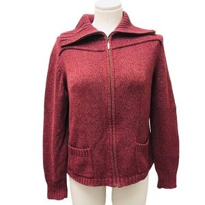 Eddie Bauer Sweater Women’s Large Burgundy Zip Front Knit Collar.